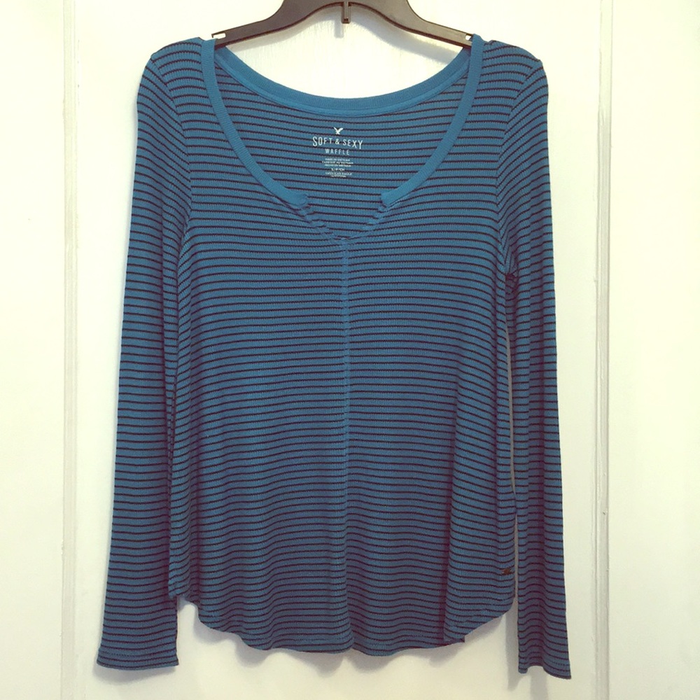 NWOT AE Teal Stripe Soft & Sexy Tee